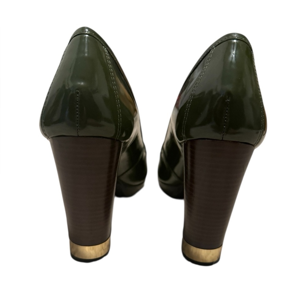 Tory Burch Olive Green Patent Leather Heeled Loafer Size 9.5 - Picture 7 of 9